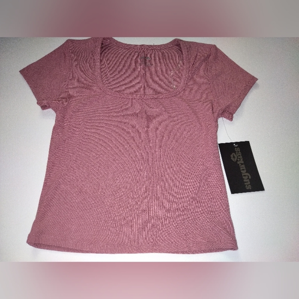 Sugarkiss Women's Top Scoop Neck Short Sleeve Soft Pink Tone Tee